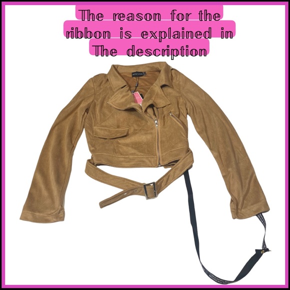 NWT PRETTYLITTLETHINGS CAMEL FAUX LEATHER SUEDE BIKER JACKET Sz XS - Picture 6 of 14